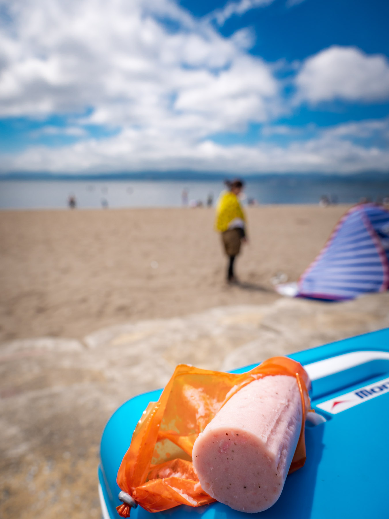 夏空の浜辺の「BIGあらびきソーセージ」という名の魚肉ソーセージ