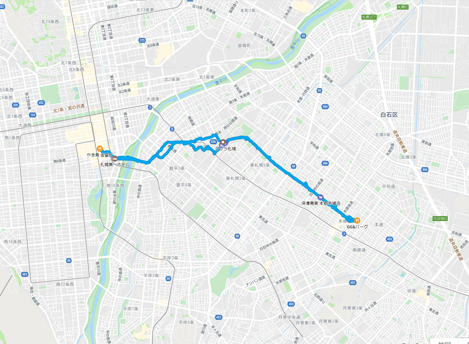 2020年3月24日のタイムライン　札幌第一ホテルとGG&バーグ往復など全行程を徒歩で移動